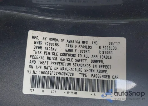 2017 Honda Accord Lx from USA, damaged, VIN 1HGCR2F32HA304728